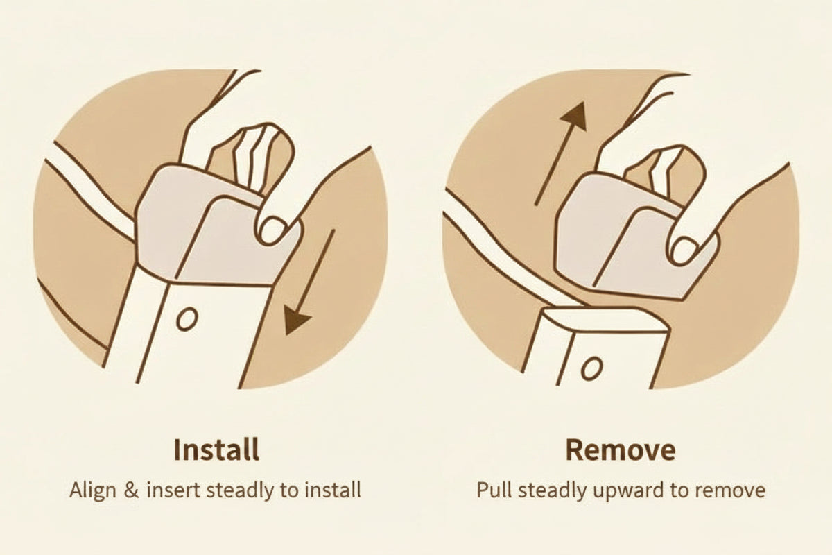 Instructions for installing and removing a component with illustrations and text