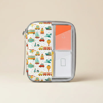 Yoto cards organizer with toy vehicle pattern on a white background