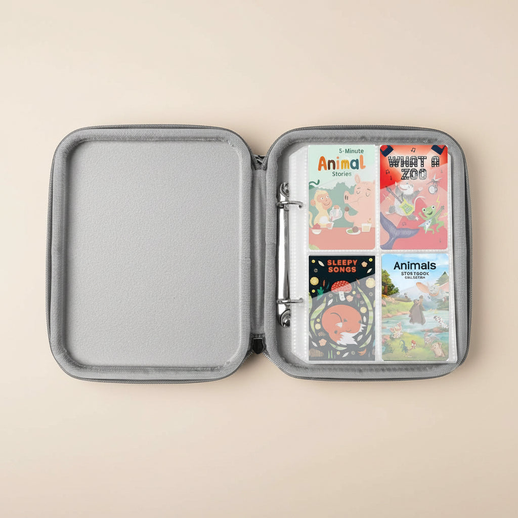 Yoto card case with 4 cards inside, featuring animal-themed stories.