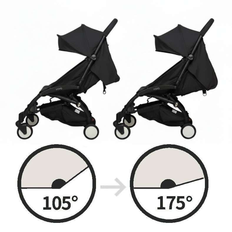 Black stroller with canopy on a white background