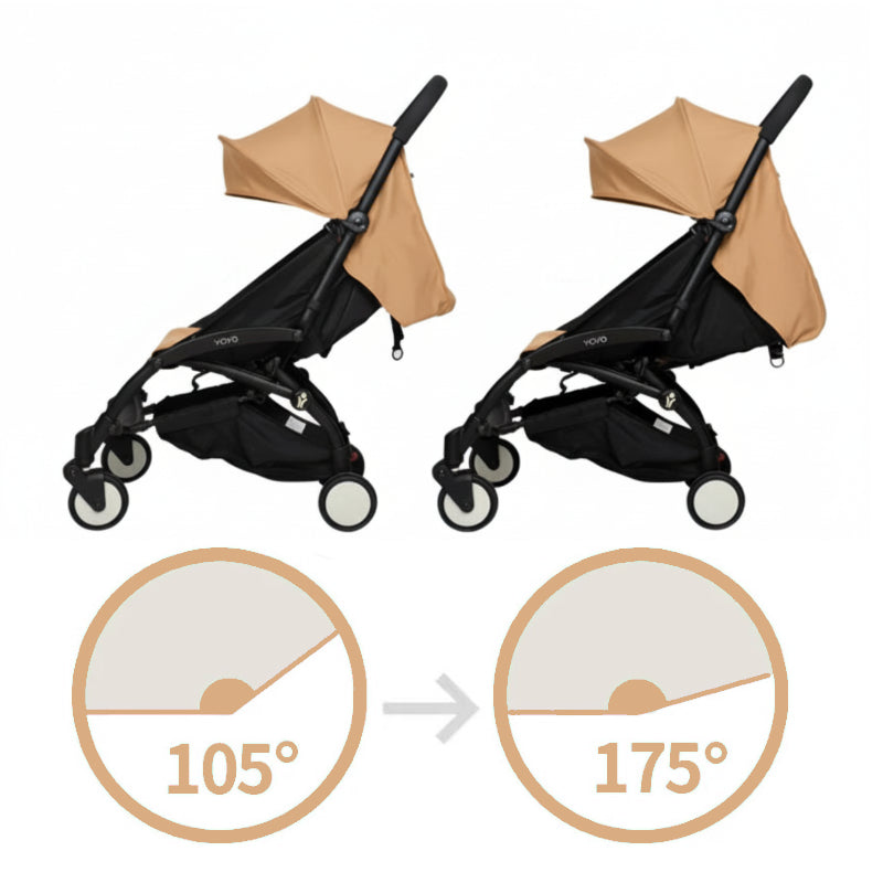 Baby stroller with a toffee canopy on a white background